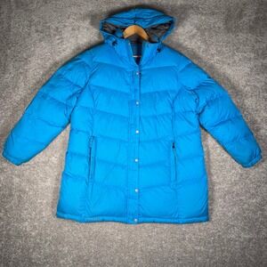 LL Bean Women's 1X Blue Hooded Down Puffer Parka Blue Jacket Coat READ